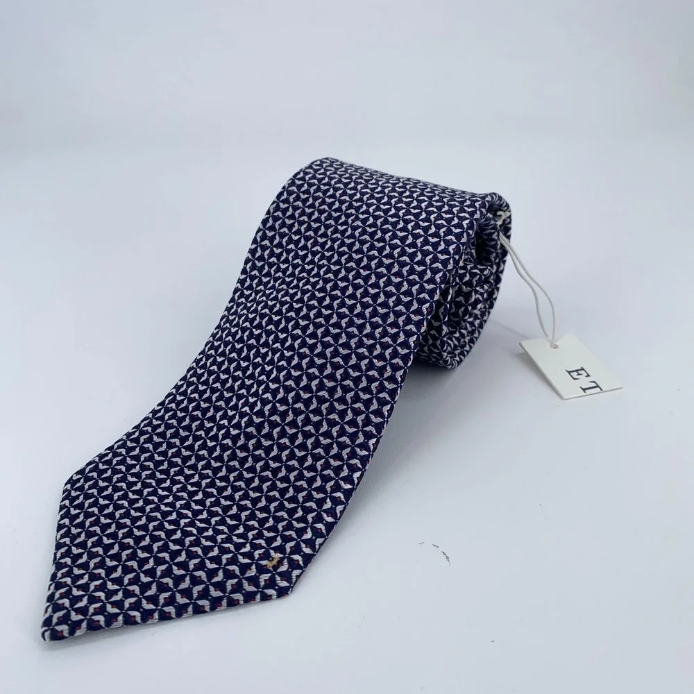 Eton‎ Tie Mens One Size Navy Gray Patterned Silk Classic Necktie England Made